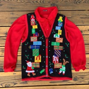 Vintage Bobbie Brooks Ugly Christmas Sweater Vest and Blouse, Women’s Small